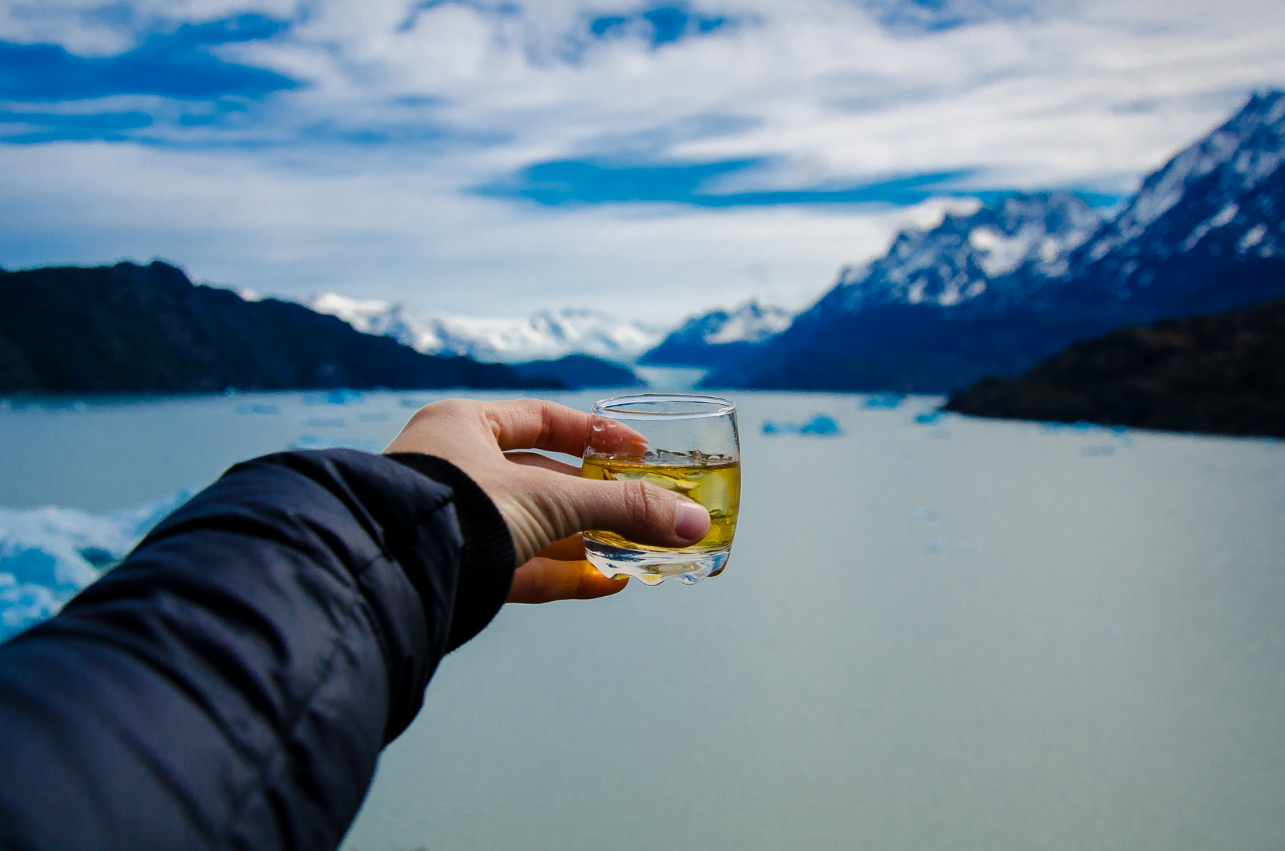 Whisky at Lago Grey, Torres del Paine National Park