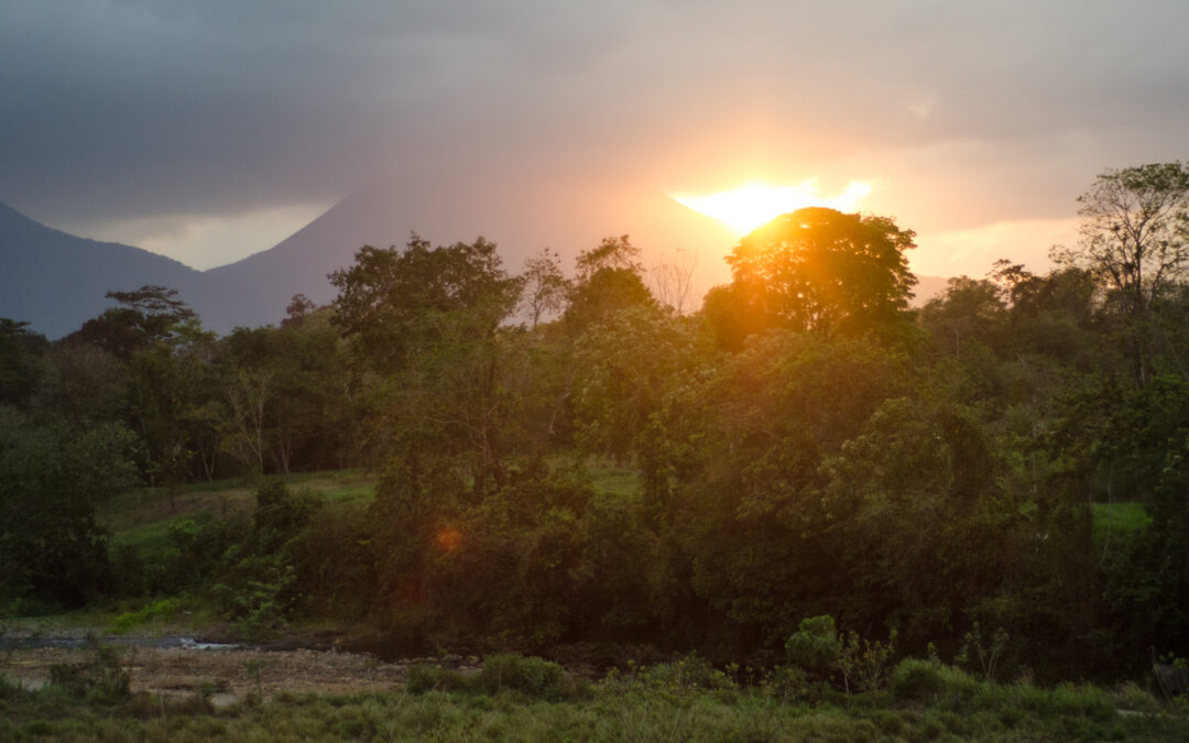 Arenal volcano at sunset