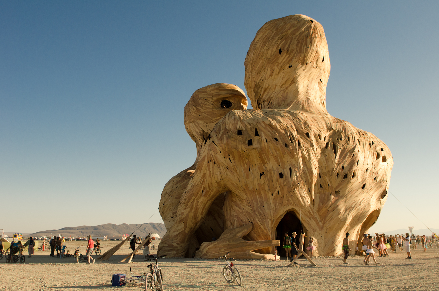 Embrace: a work that's supposed to be a reminder to take time out of our lives to spend with people we love. It was huge and beautiful and everyone went quiet when they walked inside and up the wooden staircases to up to the eyes to look out over the surreal and wonderful playa. 