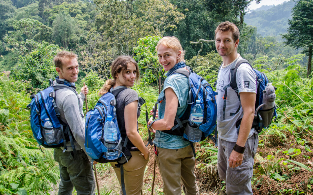 Mountain gorilla tracking in Bwindi Impenetrable Forest (with very cool backpacks)